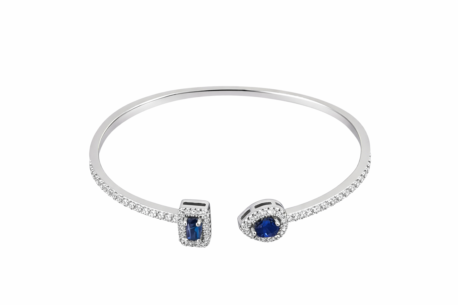 Fashion Square Cubic Zirconia Decorative Bangle Bracelet, Blue/Silver Color, Suitable For Women Everyday Wear