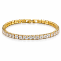 Gold bracelet with square-cut crystals on a white background
