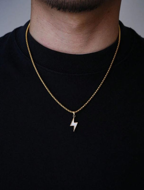 18K Gold Plated Stainless Steel Chain With Copper Plated Lightning Bolt Pendant Necklace